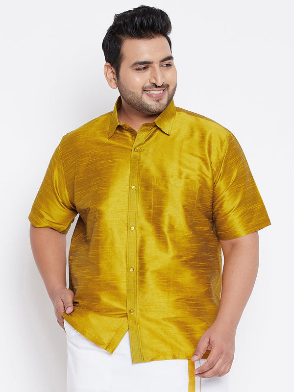 Jashvi Men's Plus Size Mustard Silk Blend Ethnic Shirt