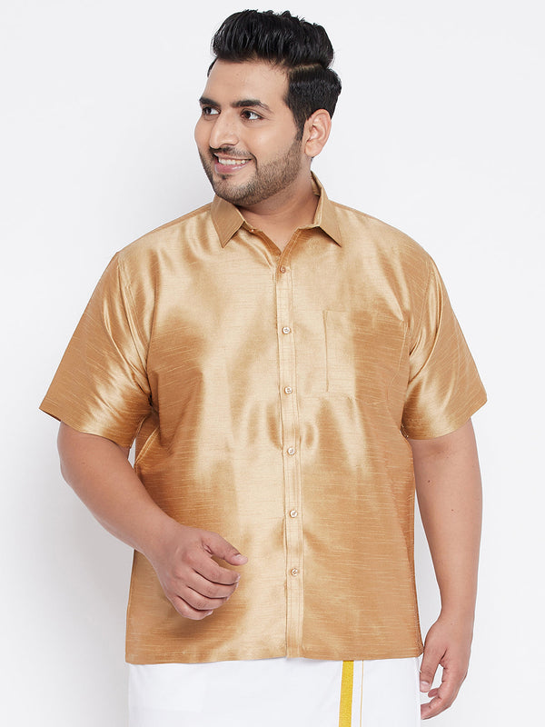 Jashvi Men's Plus Size Rose Gold Silk Blend Ethnic Shirt