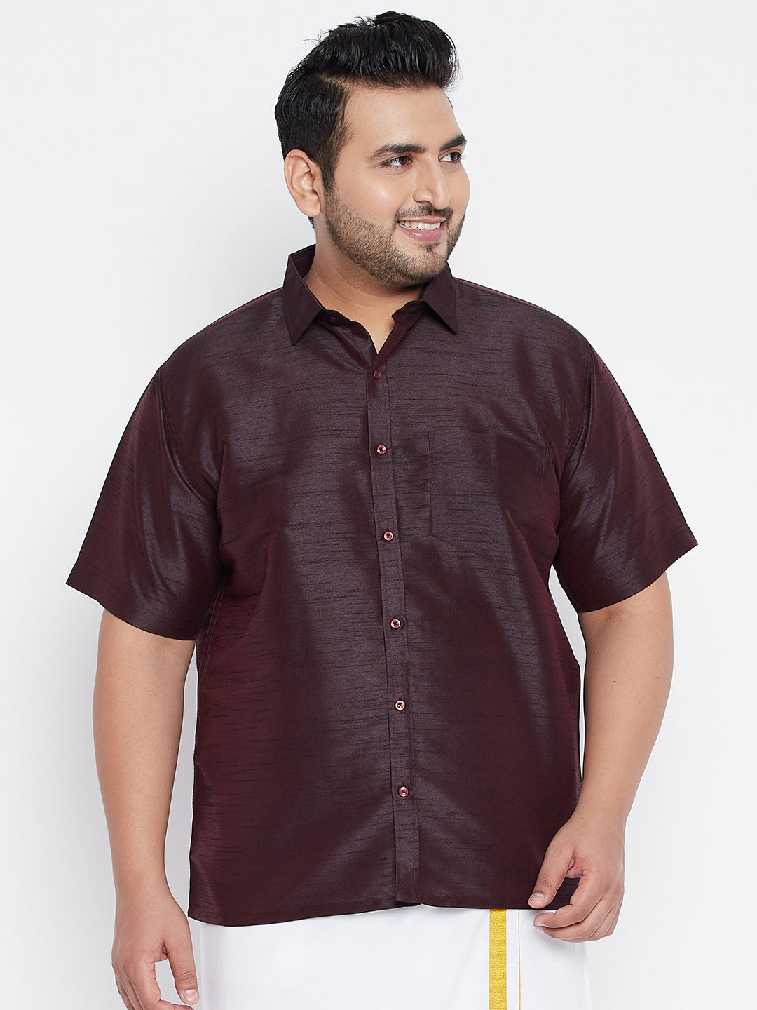 Men's Plus Wine Silk Blend Ethnic Shirt - Vastramay