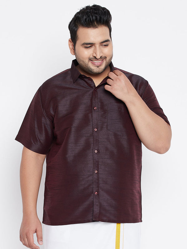 Jashvi Men's Plus Size Wine Silk Blend Ethnic Shirt