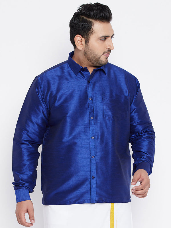 Jashvi Men's Plus Size Blue Silk Blend Ethnic Shirt