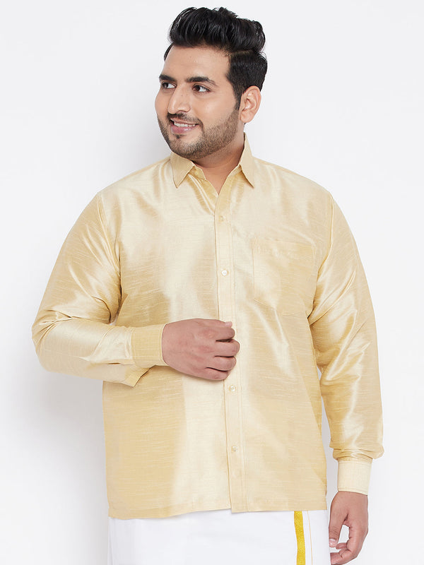 Jashvi Men's Plus Size Golden Silk Blend Ethnic Shirt