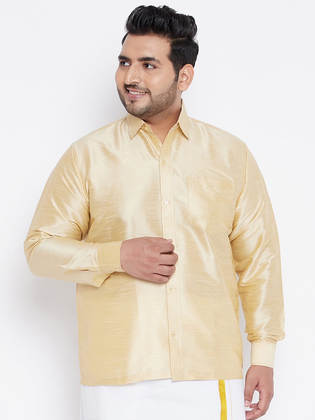 Men's Plus Gold Silk Blend Ethnic Shirt - Vastramay