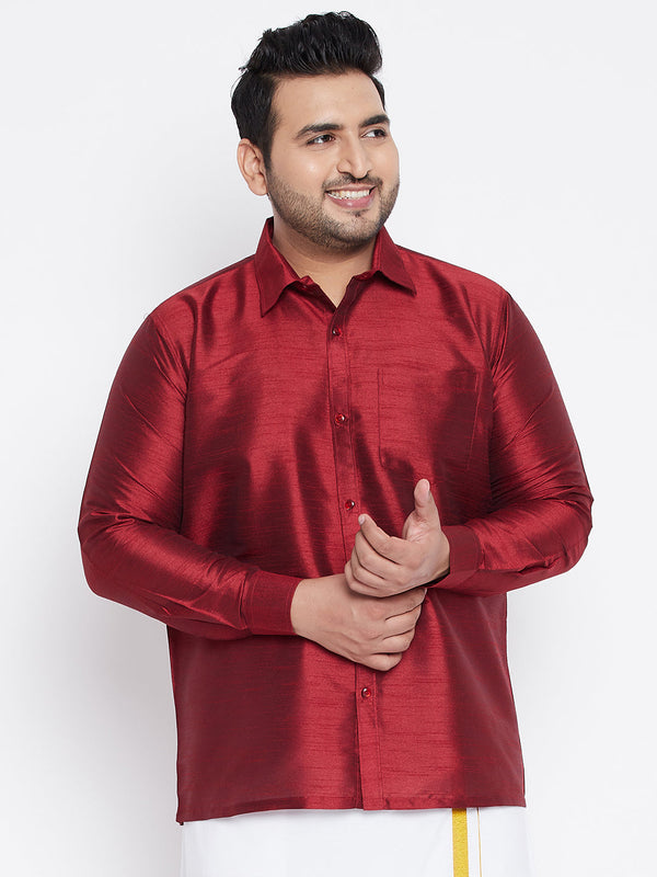 Jashvi Men's Plus Size Maroon Silk Blend Ethnic Shirt