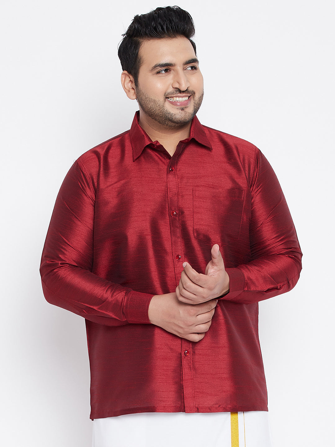 Men's Plus Maroon Silk Blend Ethnic Shirt - Vastramay