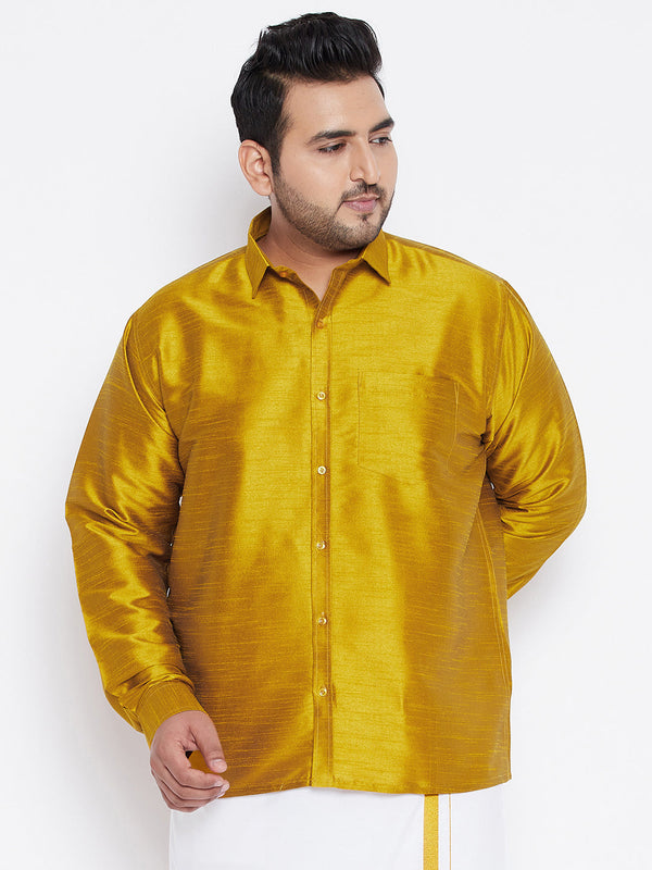 Jashvi Men's Plus Size Mustard Silk Blend Ethnic Shirt