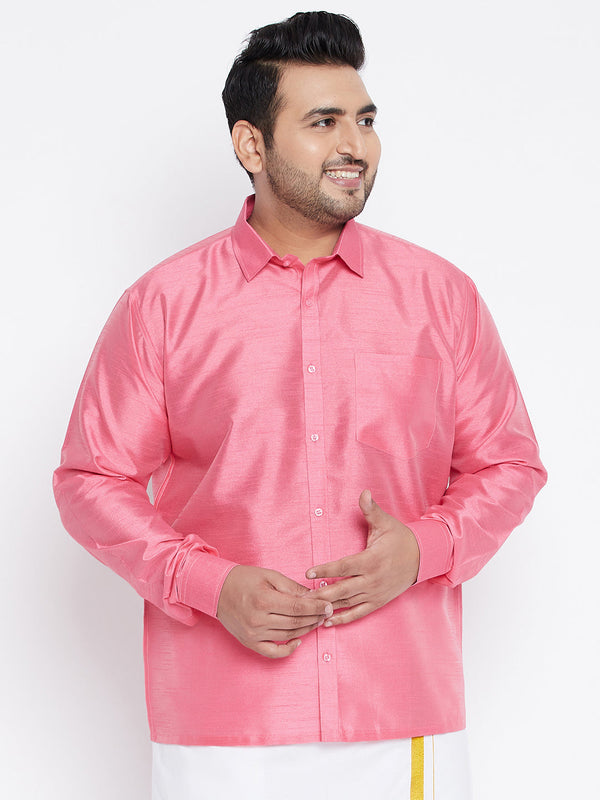 Jashvi Men's Plus Size Pink Silk Blend Ethnic Shirt