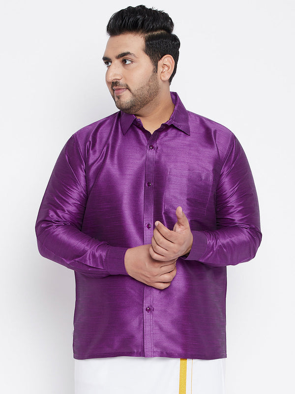 Jashvi Men's Plus Size Purple Silk Blend Ethnic Shirt