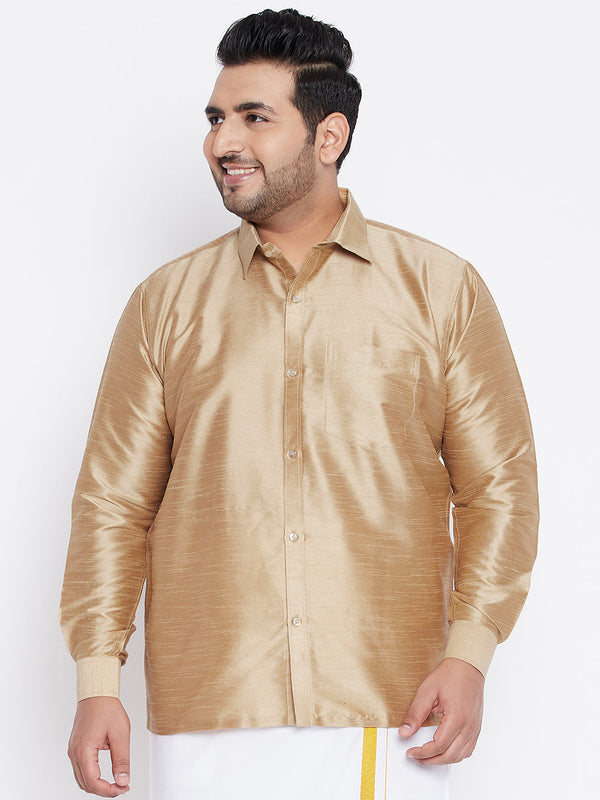 Jashvi Men's Plus Size Rose Gold Silk Blend Ethnic Shirt