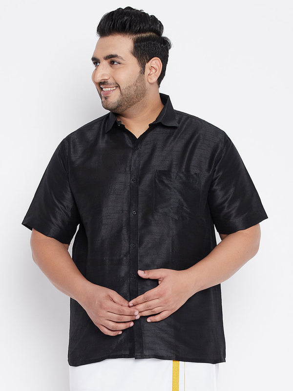 Jashvi Men's Plus Size Black Silk Blend Ethnic Shirt