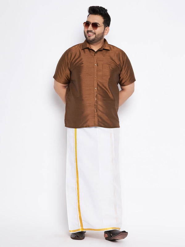 Jashvi Men's Plus Size Coffee Shirt And Mundu Set