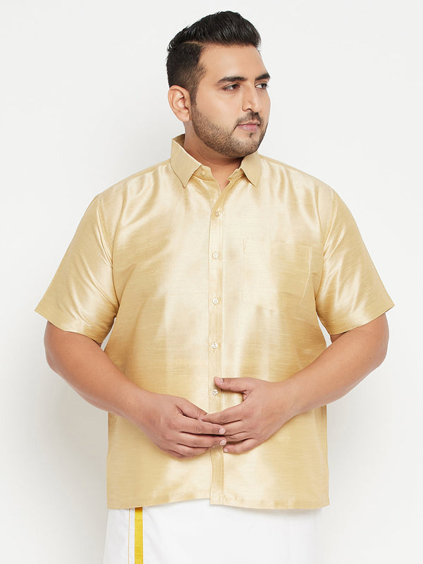 Jashvi Men's Plus Size Gold Silk Blend Ethnic Shirt