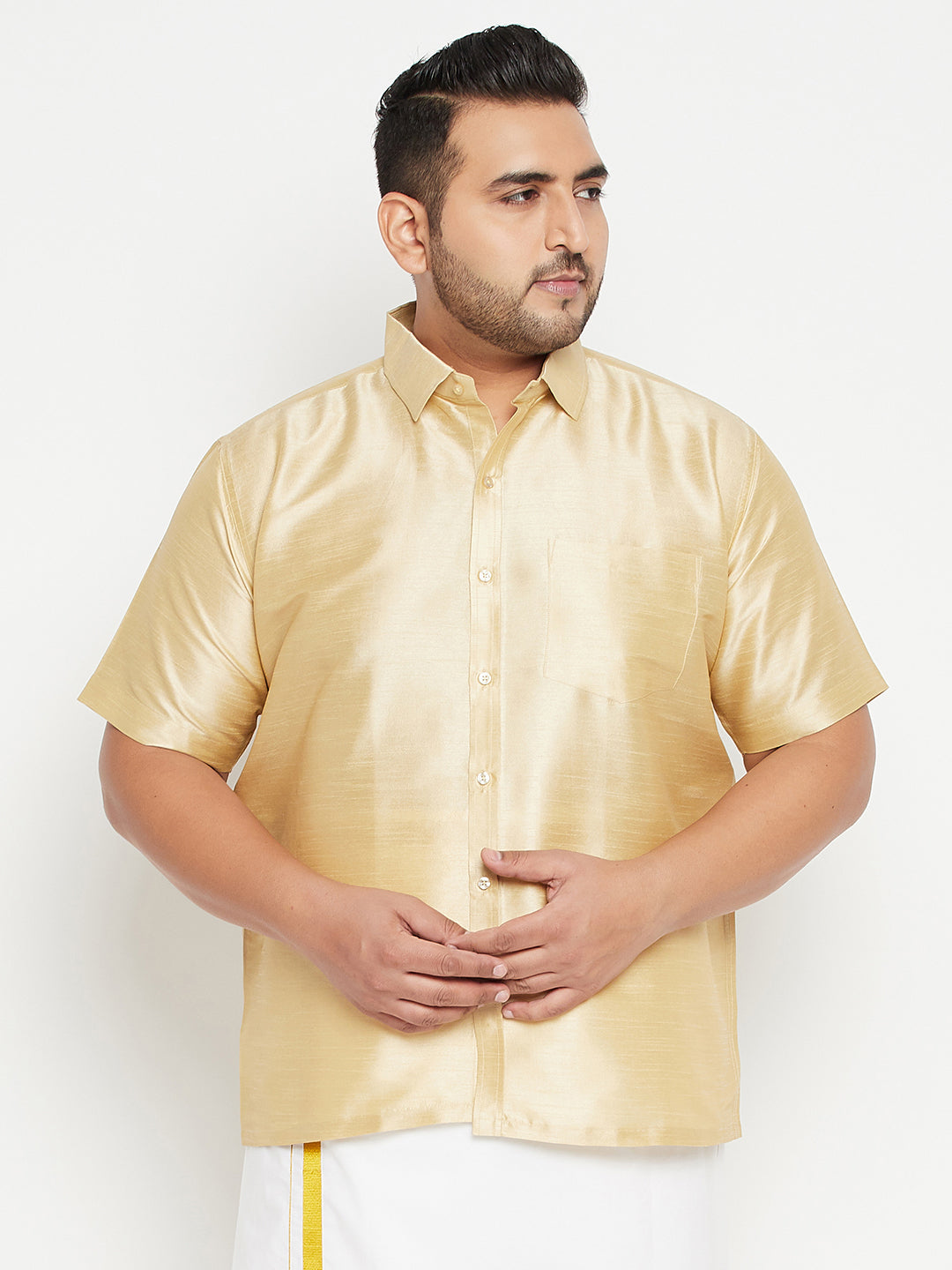 Men's Plus Gold Silk Blend Ethnic Shirt - Vastramay