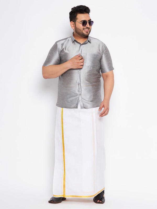 Jashvi Men's Plus Size Grey Shirt And Mundu Set