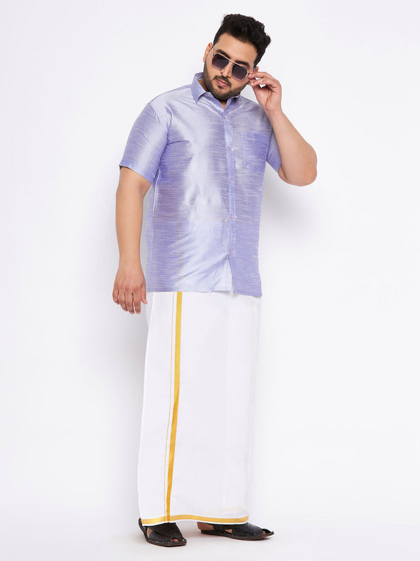 Jashvi Men's Plus Size Lavender Shirt And Mundu Set