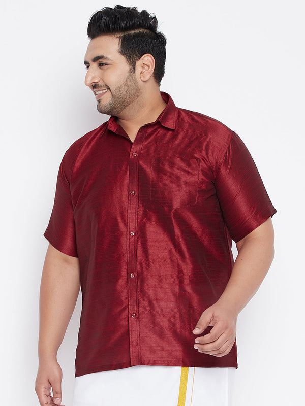 Jashvi Men's Plus Size Maroon Silk Blend Ethnic Shirt