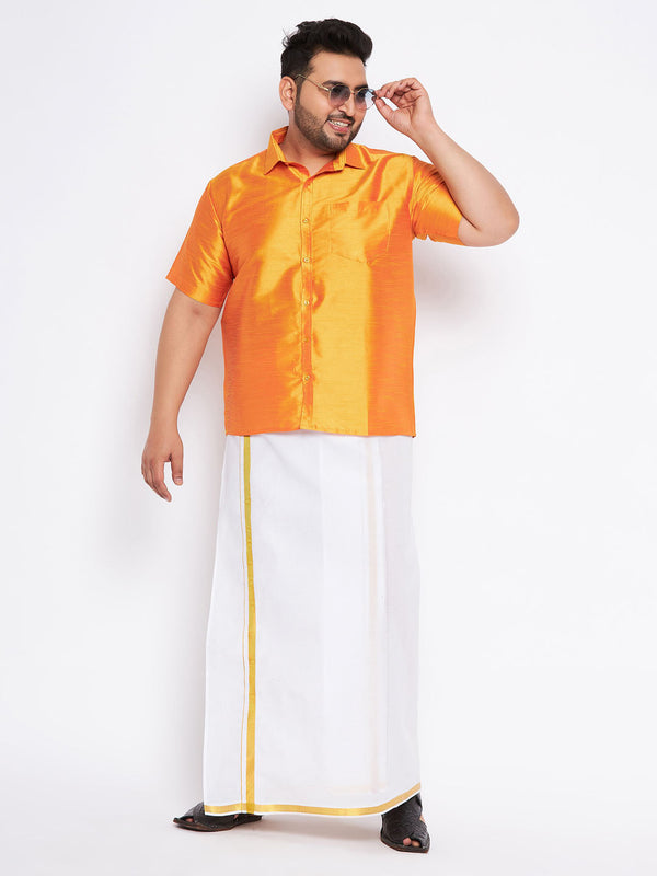 Jashvi Men's Plus Size Orange Shirt And Mundu Set