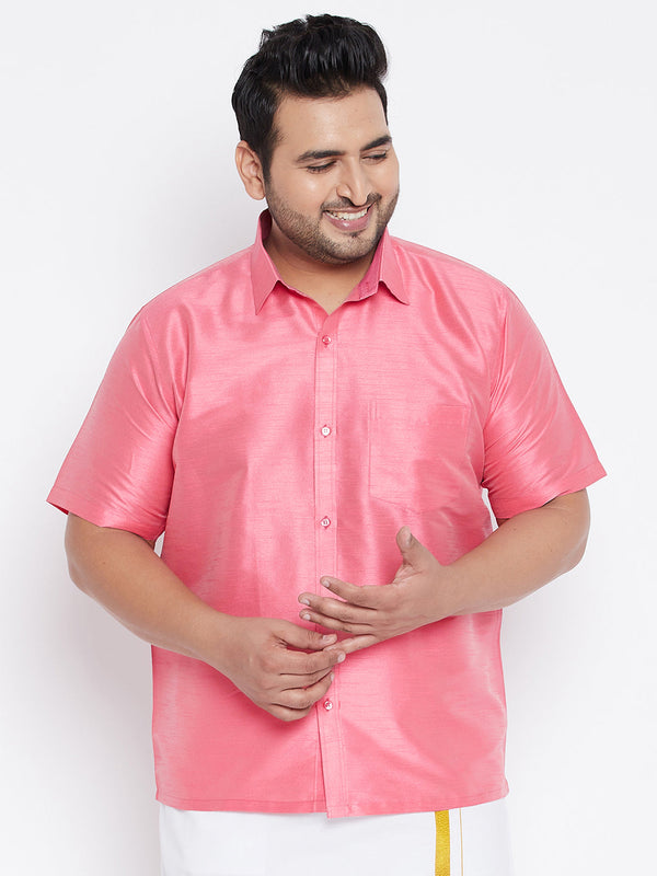 Jashvi Men's Plus Size Pink Silk Blend Ethnic Shirt