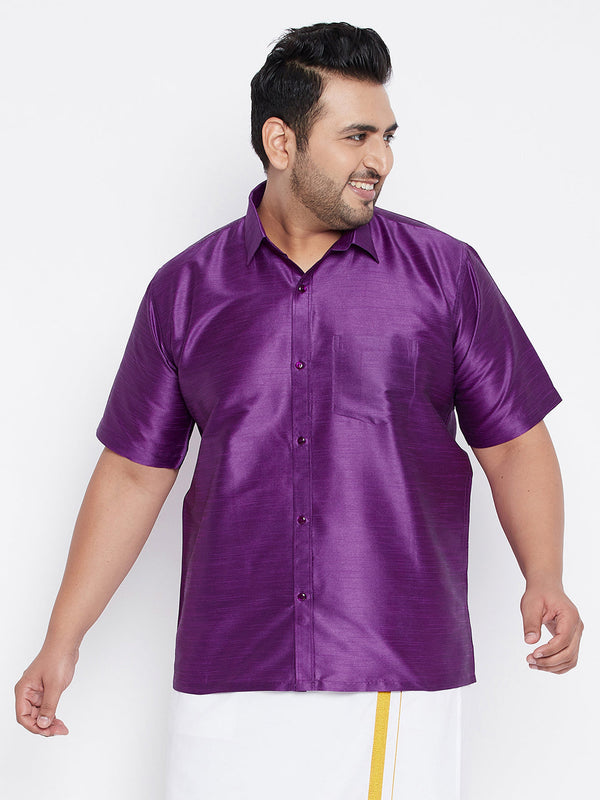 Jashvi Men's Plus Size Purple Silk Blend Ethnic Shirt