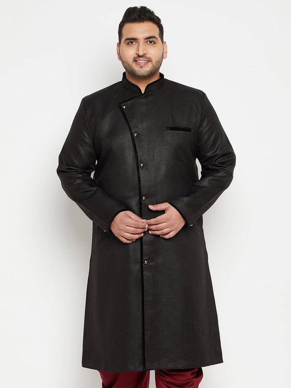 Jashvi Men's Plus Size Black Sherwani Only Top