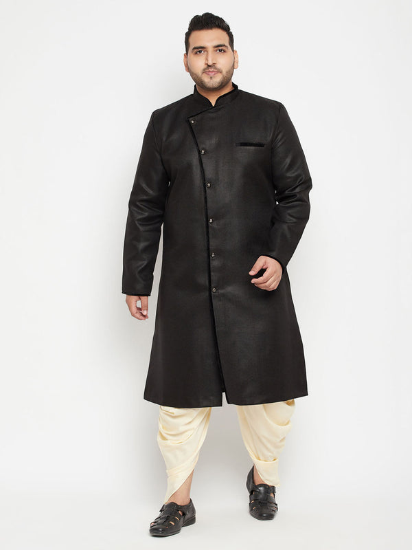 Jashvi Men's Plus Size Black Sherwani Set