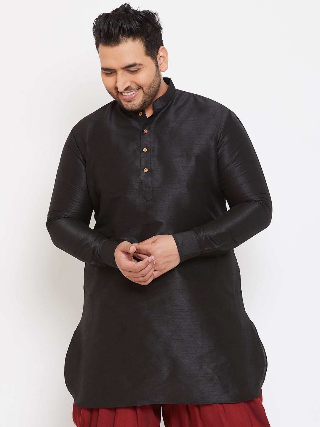 Men's Plus Black Silk Blend Kurta - Vastramay