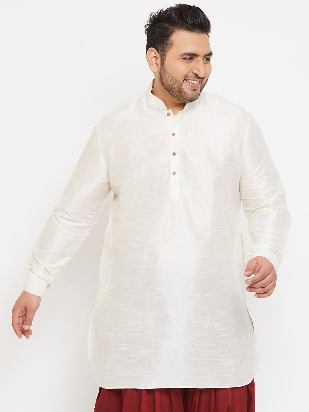 Men's Plus Cream Silk Blend Kurta - Vastramay