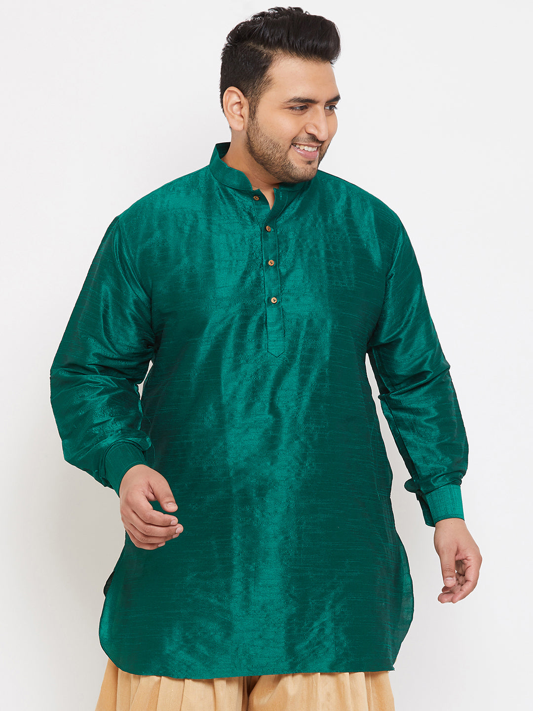 Men's Plus Green Silk Blend Kurta - Vastramay