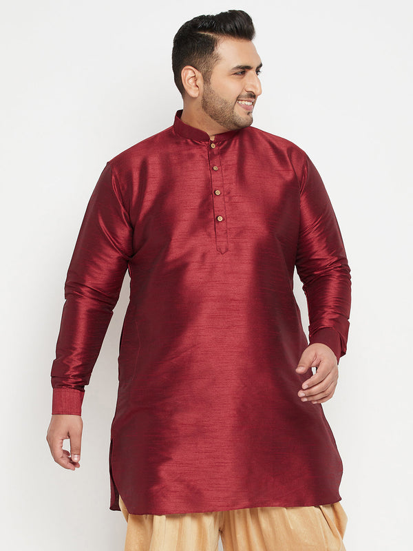 Jashvi Men's Plus Size Maroon Silk Blend Curved Kurta