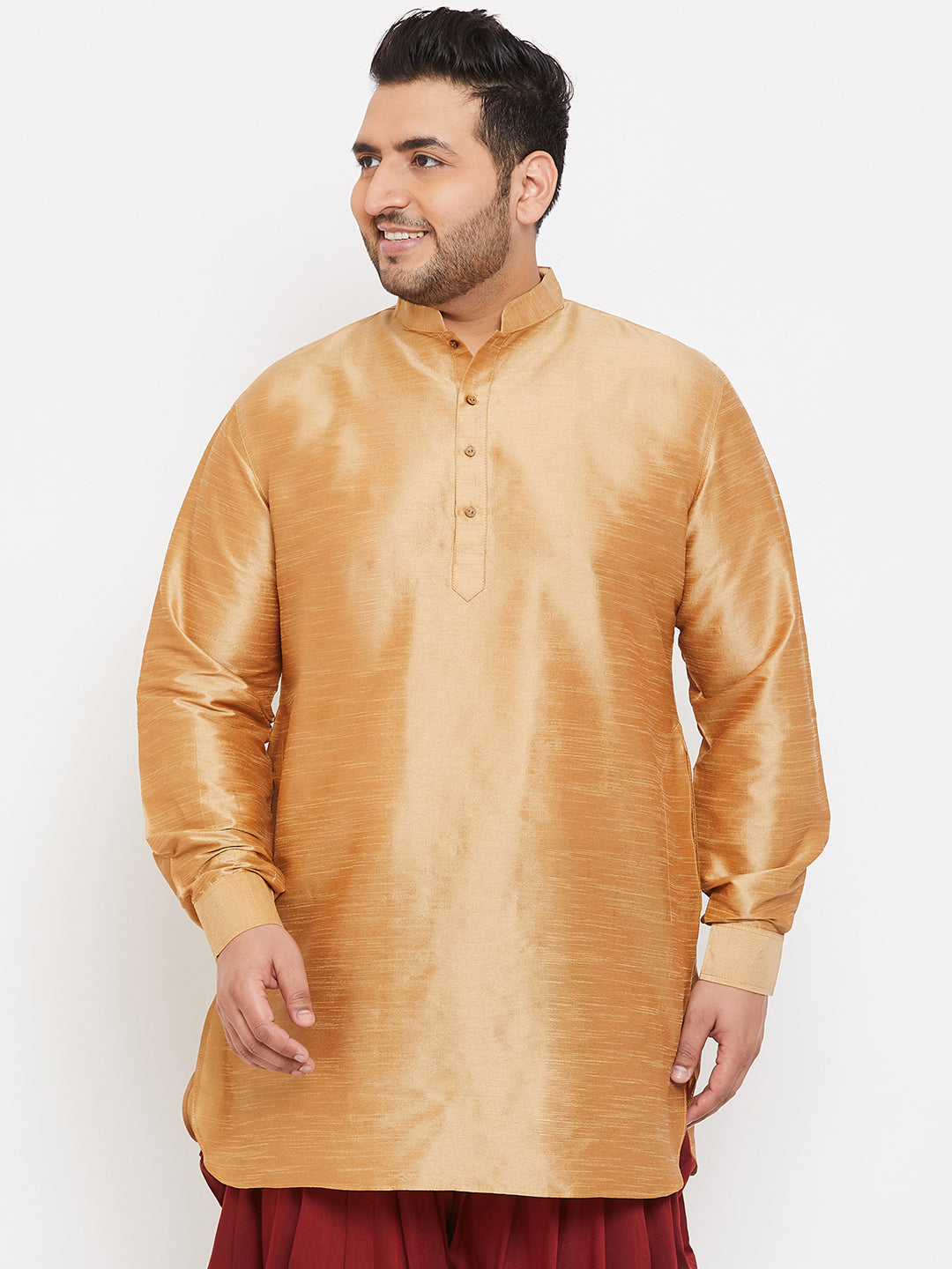 Men's Plus Rose Gold Silk Blend Kurta - Vastramay