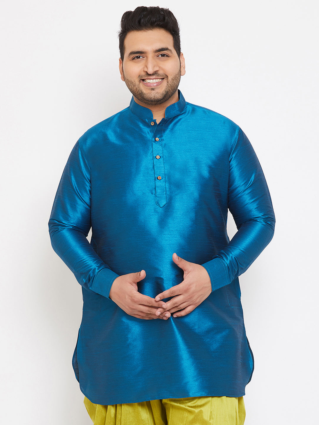 Men's Plus Turquoise Silk Blend Kurta - Vastramay