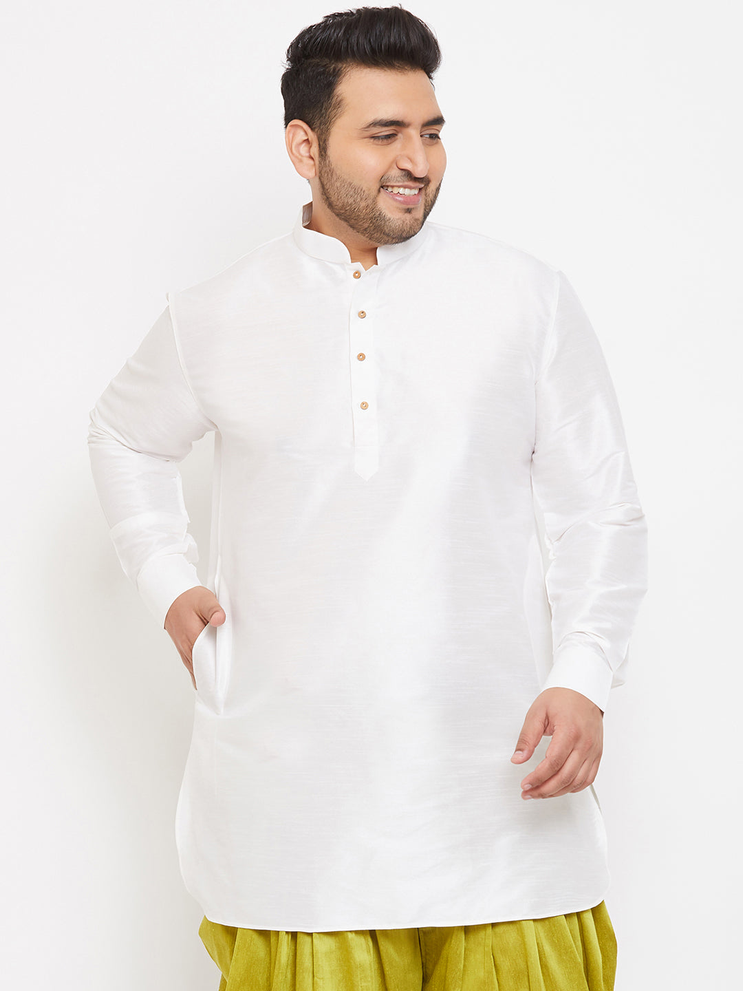 Men's Plus White Silk Blend Kurta - Vastramay