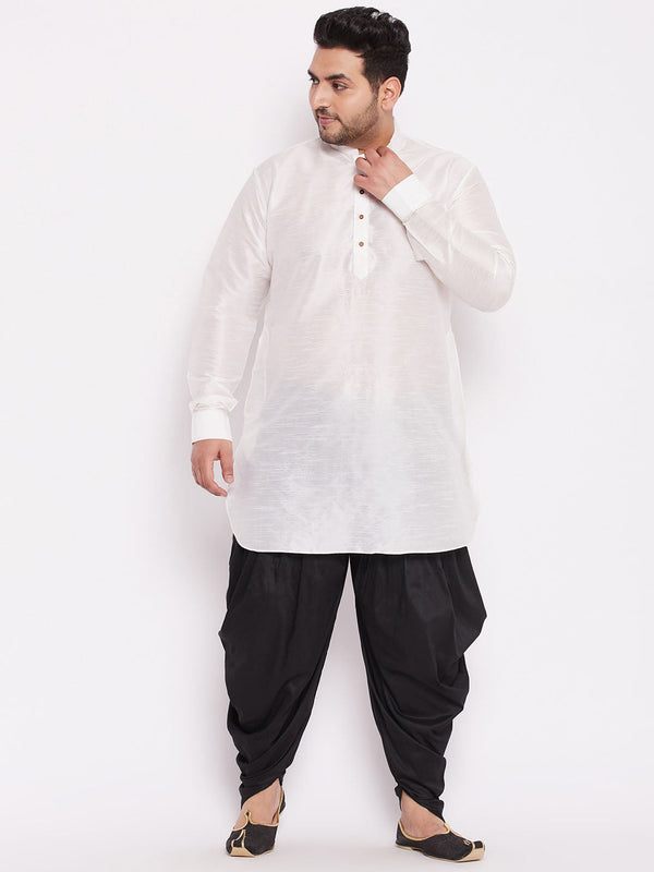 Jashvi Men's Plus Size White Silk Blend Curved Kurta Dhoti Set