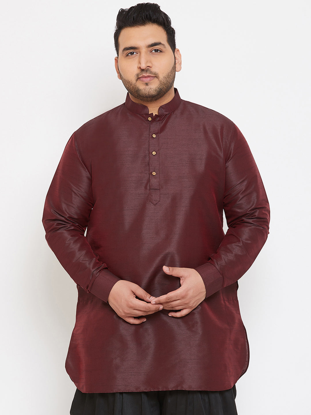 Men's Plus Wine Silk Blend Kurta - Vastramay