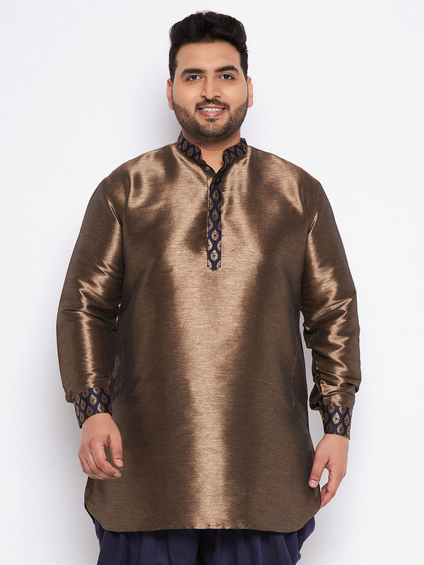 Jashvi Men's Plus Size Navy Blue Silk Blend Curved Kurta