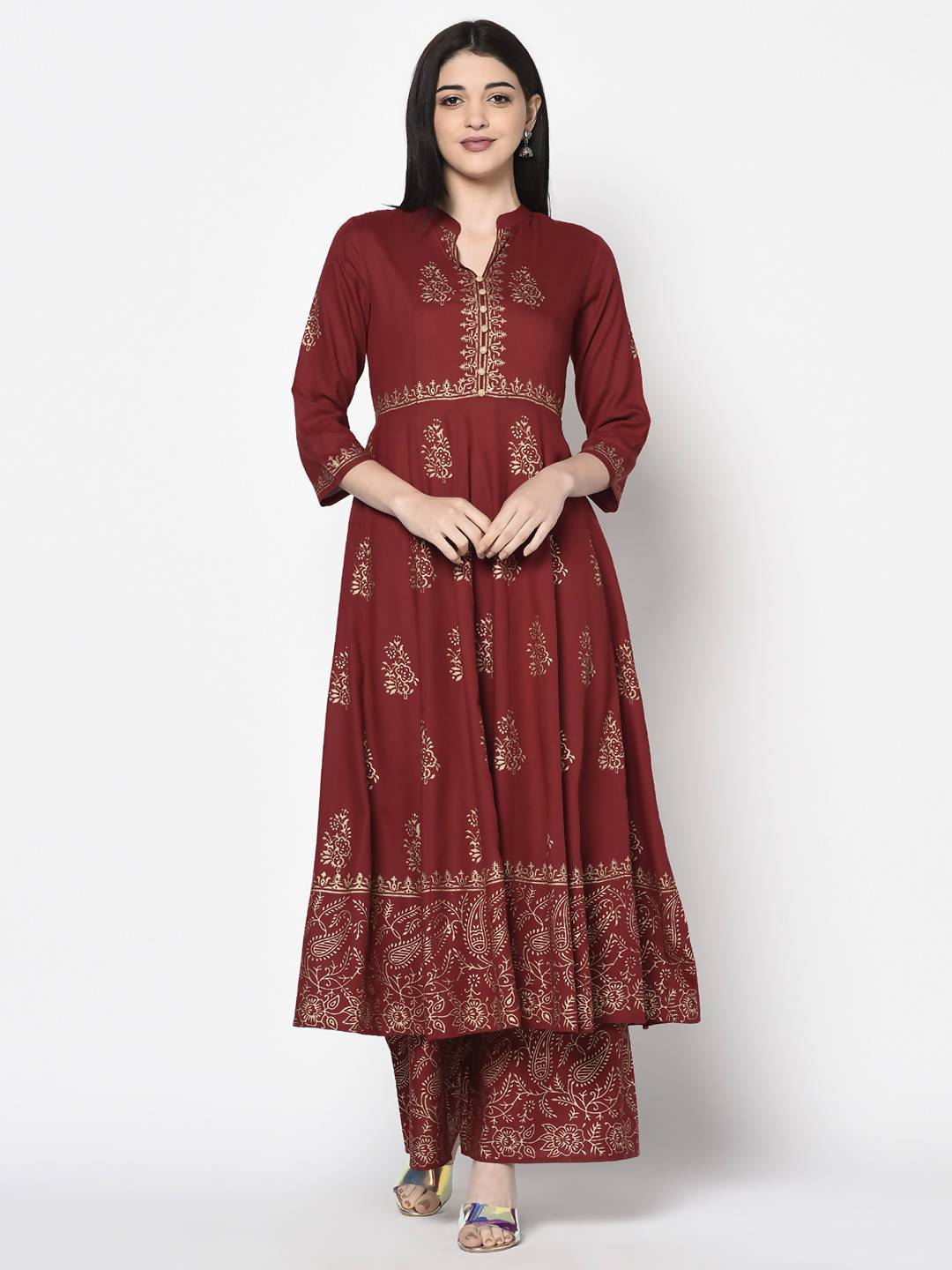 Women's Rayon Block print Anarkali Palazzo set - Aniyah