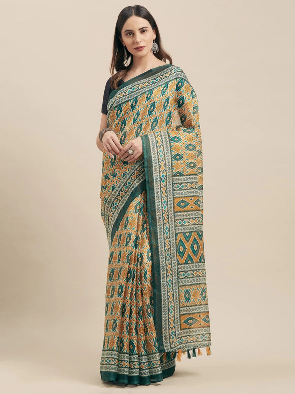 Women's Green Art Silk Printed Saree - Ahika