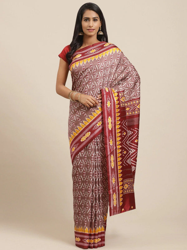 Women's Yellow Pure Cotton Striped Saree - Ahika