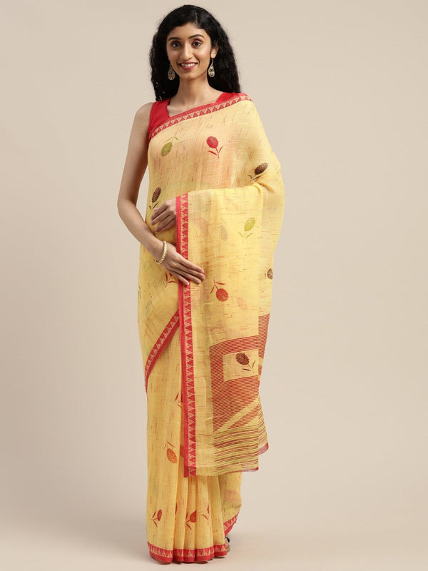 Women's Yellow Art Silk Printed Saree - Ahika