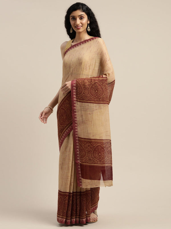 Women's Beige Art Silk Printed Saree - Ahika