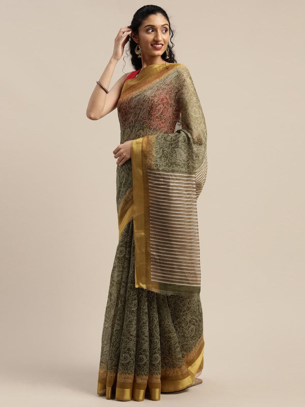 Women's Beige Art Silk Printed Saree - Ahika