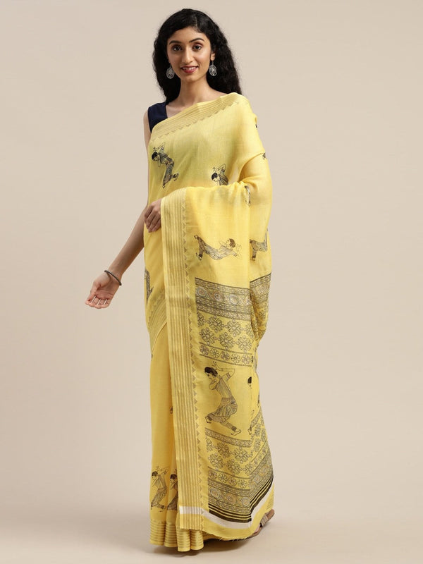 Women's Yellow Art Silk Printed Saree - Ahika