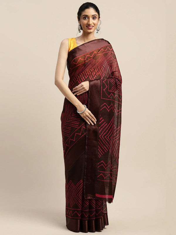 Women's Brown Art Silk Printed Saree - Ahika