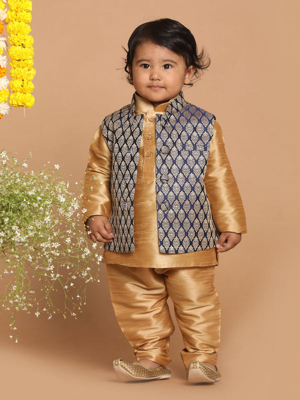 Jashvi Boy's Blue Woven Design Slim Fit Nehru Jacket