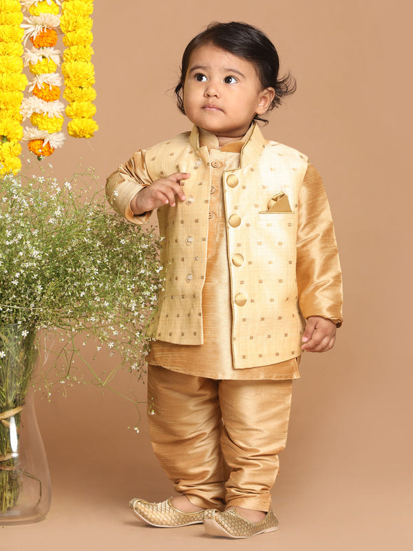 Jashvi SISHU Boys Gold -Toned Woven Design Slim-Fit Nehru Jacket