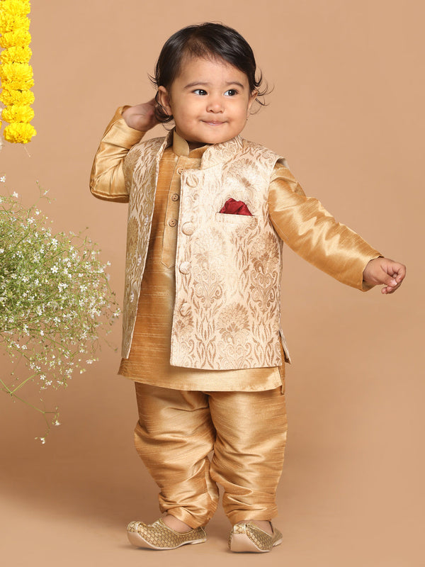 Jashvi Boy's Rose Gold Silk Blend Nehru Jacket