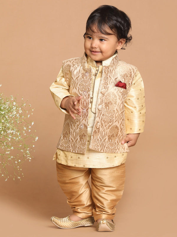 Jashvi SISHU Boy's Beige Ethnic Motifs Printed Kurta with Pyjamas