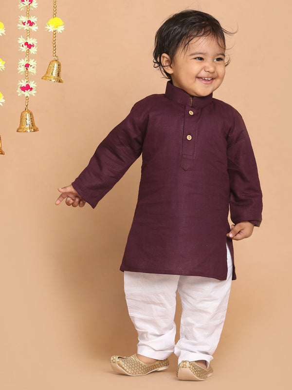 Jashvi SISHU Boys Purple Kurta And White Pyjama Set