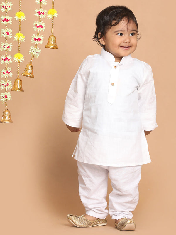 Jashvi Boy's White Kurta With White Pyjama Set