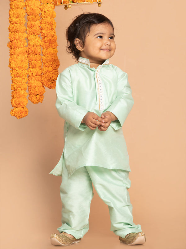 Jashvi SISHU Boys' Green Viscose Kurta and Pyjama Set